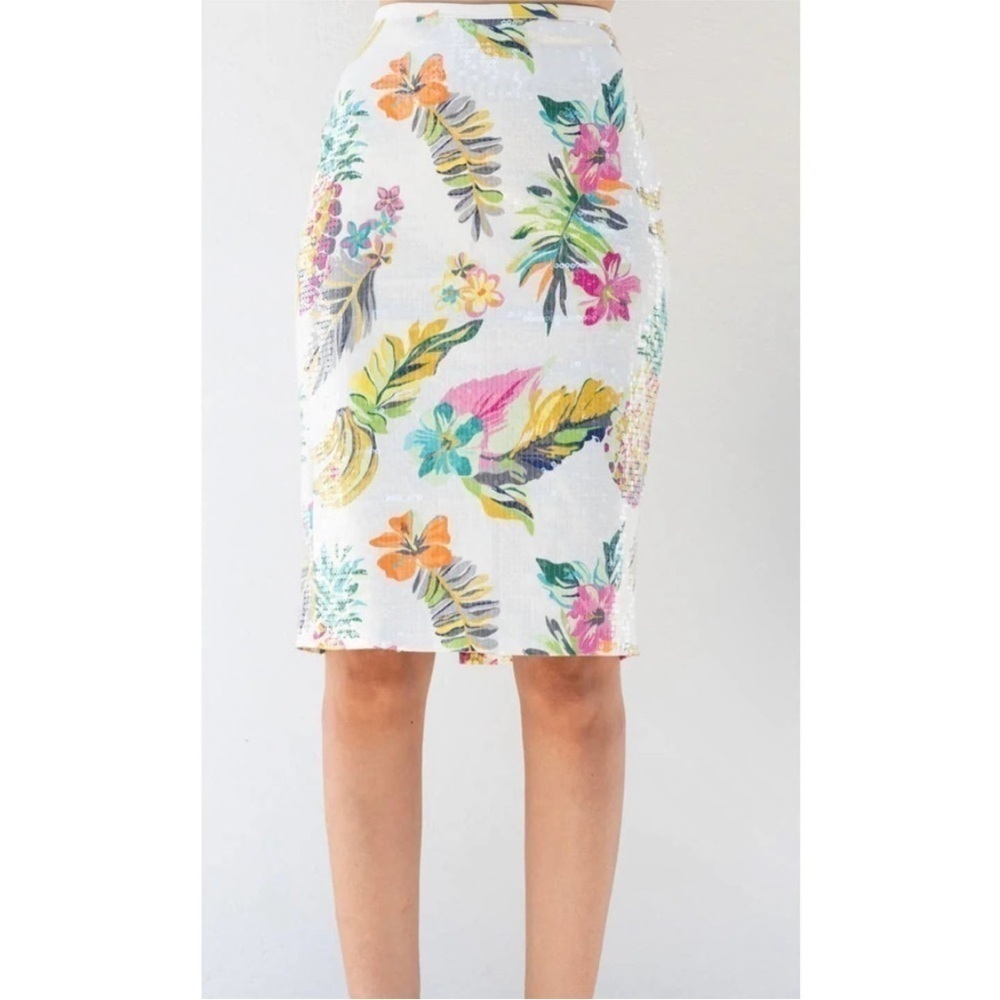 NWT Le Superbe Tropi Cali Sequin Supershine Floral Skirt Sz 2​​​​​​